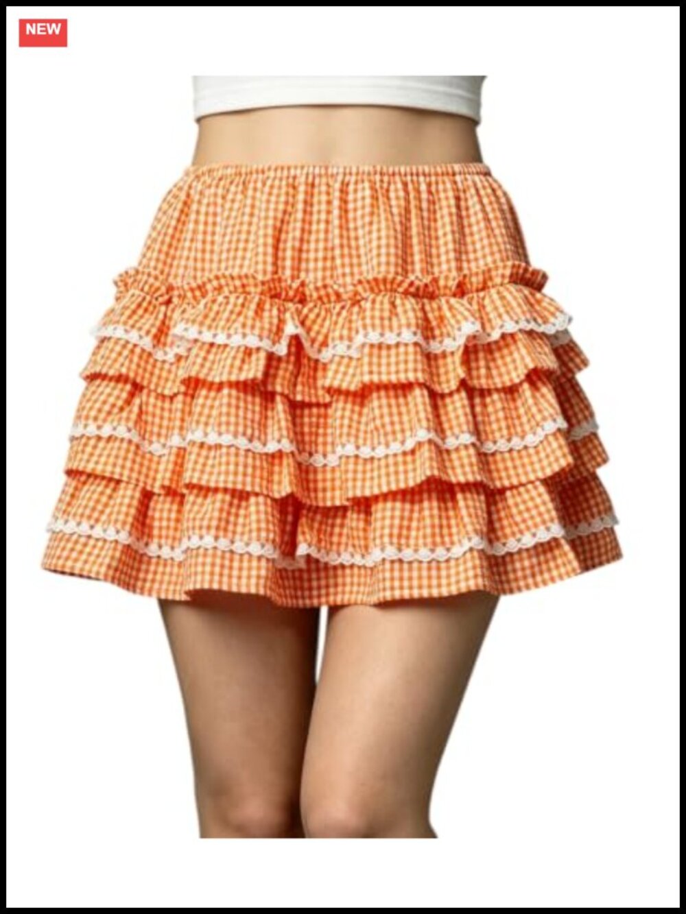 Women Gingham Tiered Ruffle Mini Skirt Y2k Lace Trim Layered Plaid Dorothy